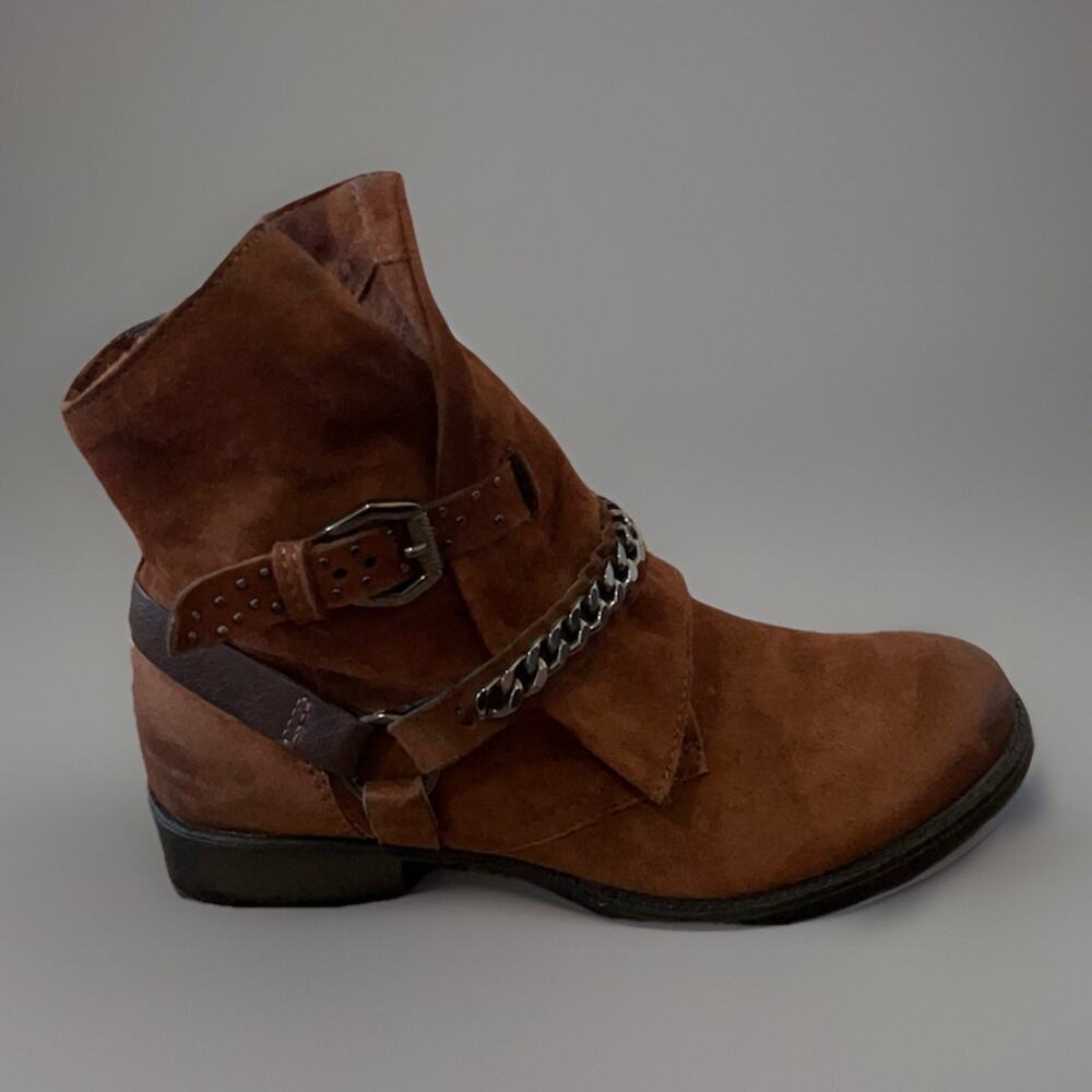 MJUS Brown Leather Harness Moto Ankle Boots Western Buckle Chain EU 37 - Picture 9 of 10